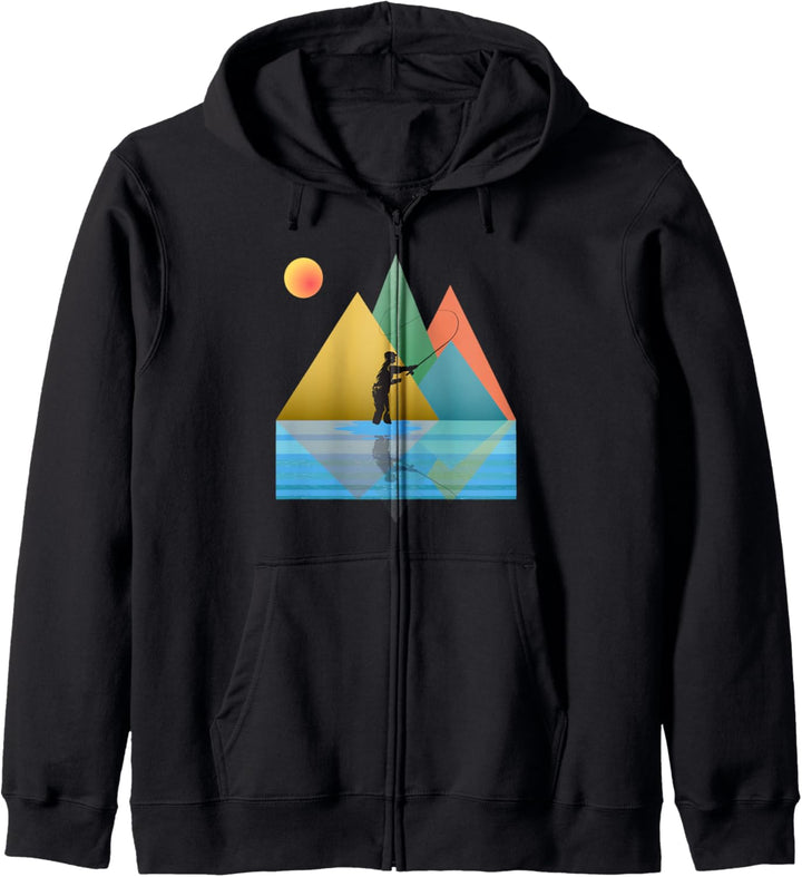 Fishing Fisherman Mountains Retro Pop Art Kapuzenjacke