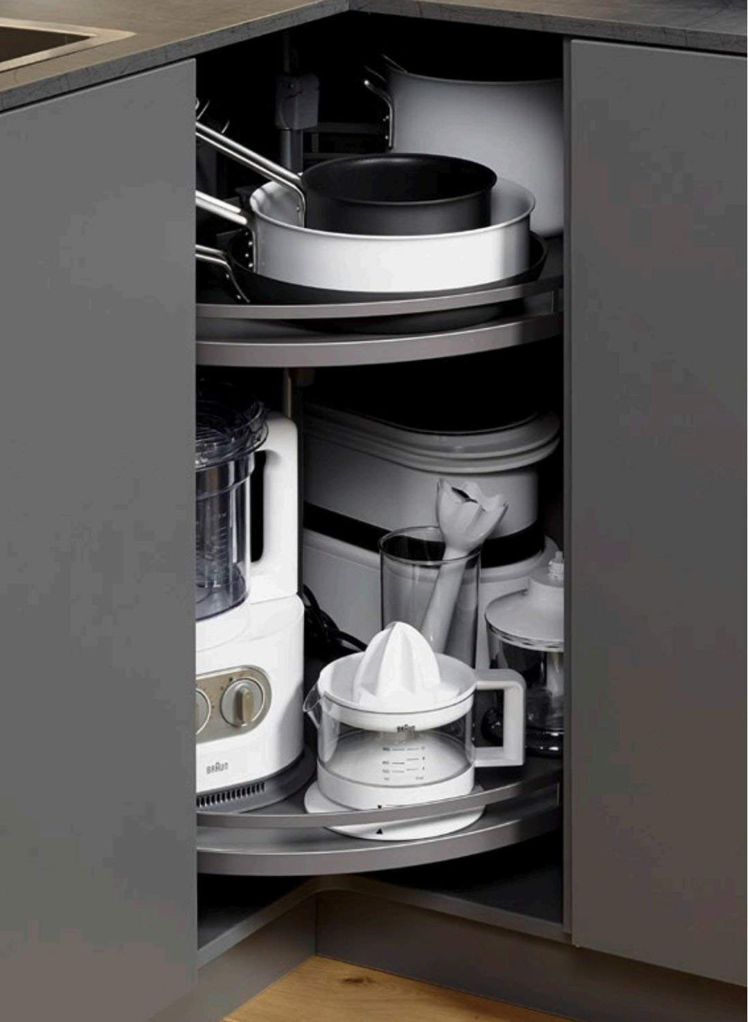 REVO Komplettset anthrazit für Drehbeschlag 80er Eckschrank Beschlag Eckschrankbeschlag von SO-TECH®