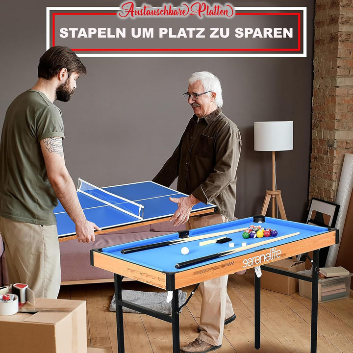 SereneLife Multifunktionstisch, Multigame Spieltisch – 4 in 1 mit Zubehör, Tischkicker, Billardtisch