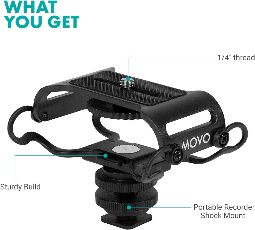 Movo SMM5-B Universal-Mikrofon und tragbare Recorder-Stossdämpferhalterung – passend für Zoom H1n, H
