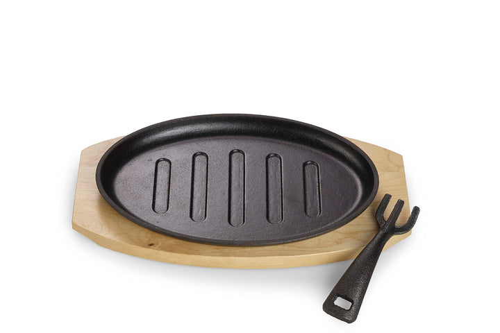 ECHTWERK Servierpfanne aus Gusseisen mit Grillstreifen und Servierbrett, Servierpfännchen, Abnehmbar