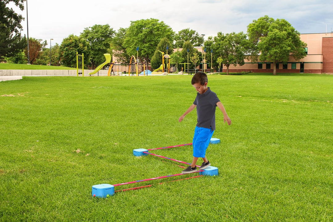 Slackline für Kinder, zur Entwicklung von Gleichgewicht und Koordination, Blau und Rot