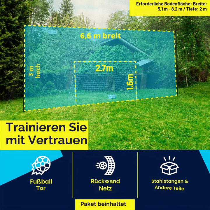 Open Goaaal - Fussballtor & Abprallnetz - Trainingsgerät für den Garten - Alles-in-einem Fussballnet