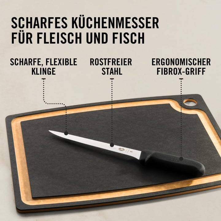 Victorinox Fibrox Filetiermesser, Scharfes Küchenmesser für Fleisch und Fisch, 20 cm, Gerade Klinge,