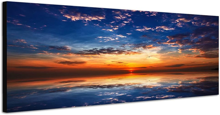 Paul Sinus Art Panoramabild auf Leinwand und Keilrahmen 150x50cm Meer Sonnenuntergang Wolken Reflexi