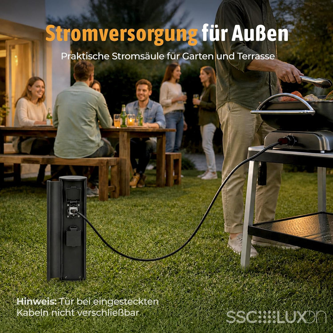 SSC-LUXon PALISO Design Steckdosensäule mit 2X Steckdosen für Garten & Aussen - Energiesäule mit Tür