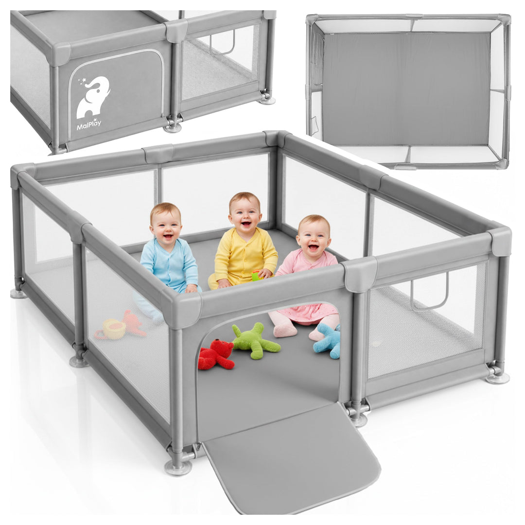 MalPlay Baby Laufstall 150x180 cm für Kinder 6–36 Monate, mobiler Kinderlaufstall mit Netzseiten, La