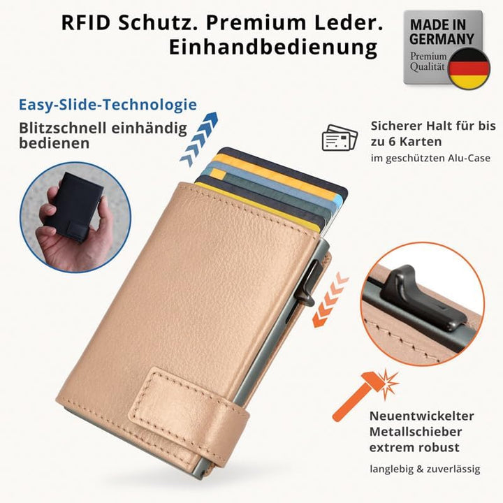 SecWal Kartenetui mit Münzfach Druckknopf inkl. Geschenkbox - Made in Germany - Echtleder Mini Geldb