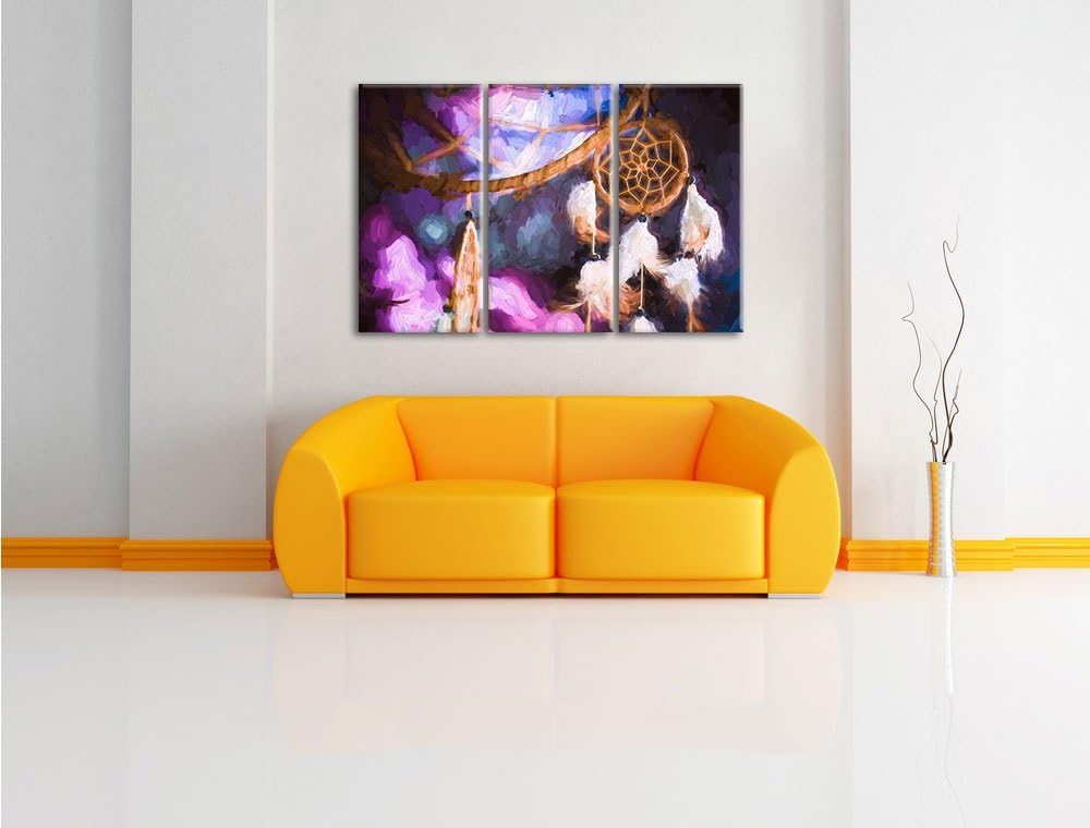 Pixxprint Traumfänger / 3-Teilig/Gesamtmass 120cm Leinwandbild bespannt auf Holzrahmen/Wandbild Kuns