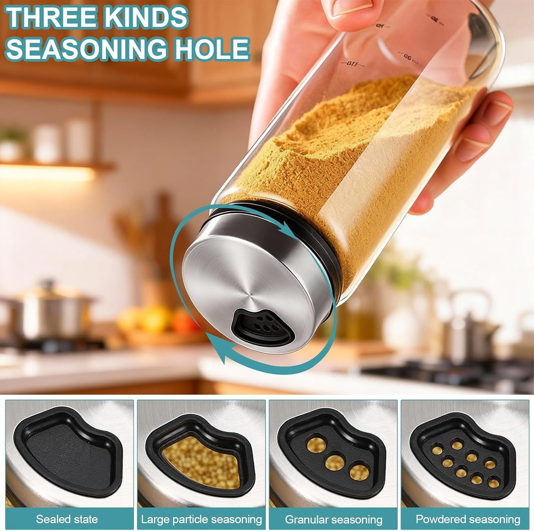 Gykutix 4 Stück 300ml Gewürzgläser mit Drehdeckel, Gewürzstreuer Glas, Gewürzdosen mit 4 Arten von G
