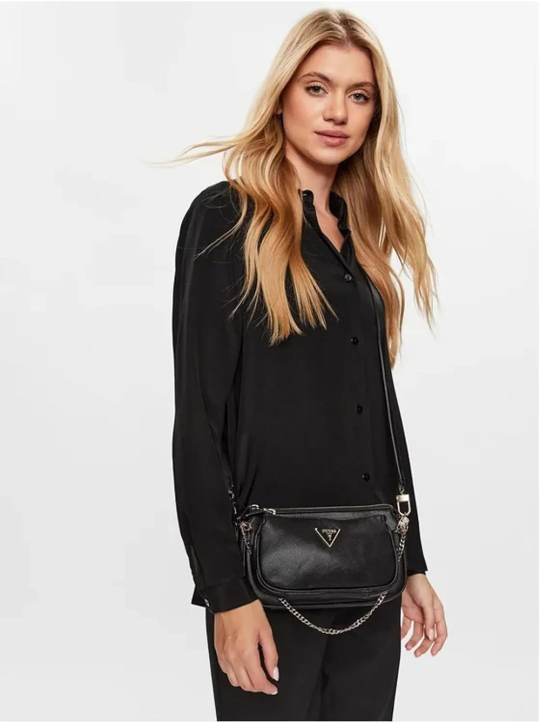 GUESS Damen Noelle Dbl Pouch Crossbody Bag Schwarz, Schwarz