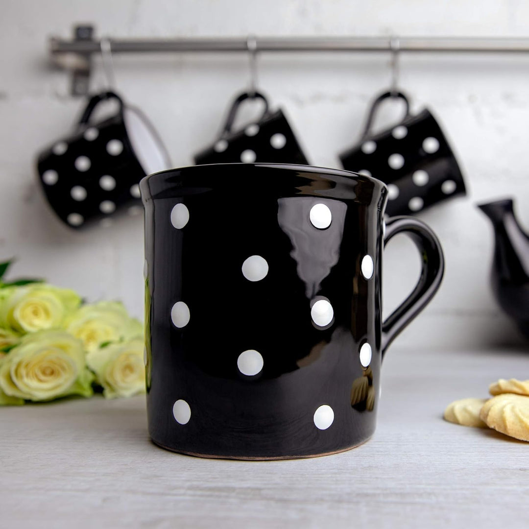 City to Cottage® - Keramik XXL Becher 500 ml | Kaffeebecher | Schwarz und Weiss | Polka Dots | Handg