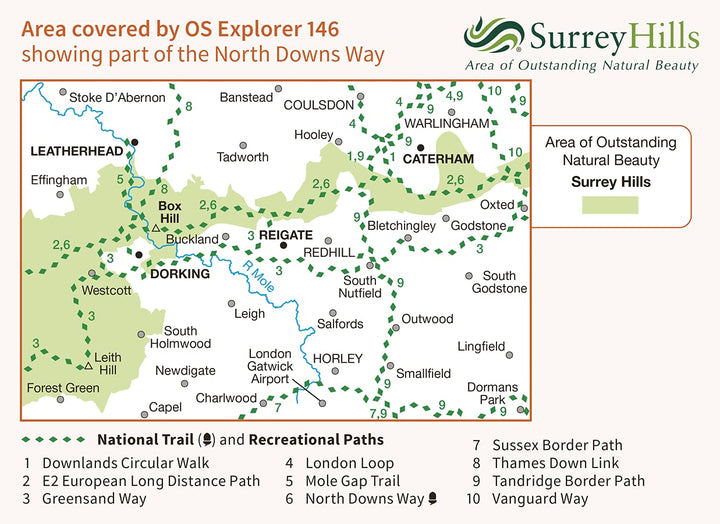 Dorking, Box Hill and Reigate (OS Explorer Map, Band 146), Karte