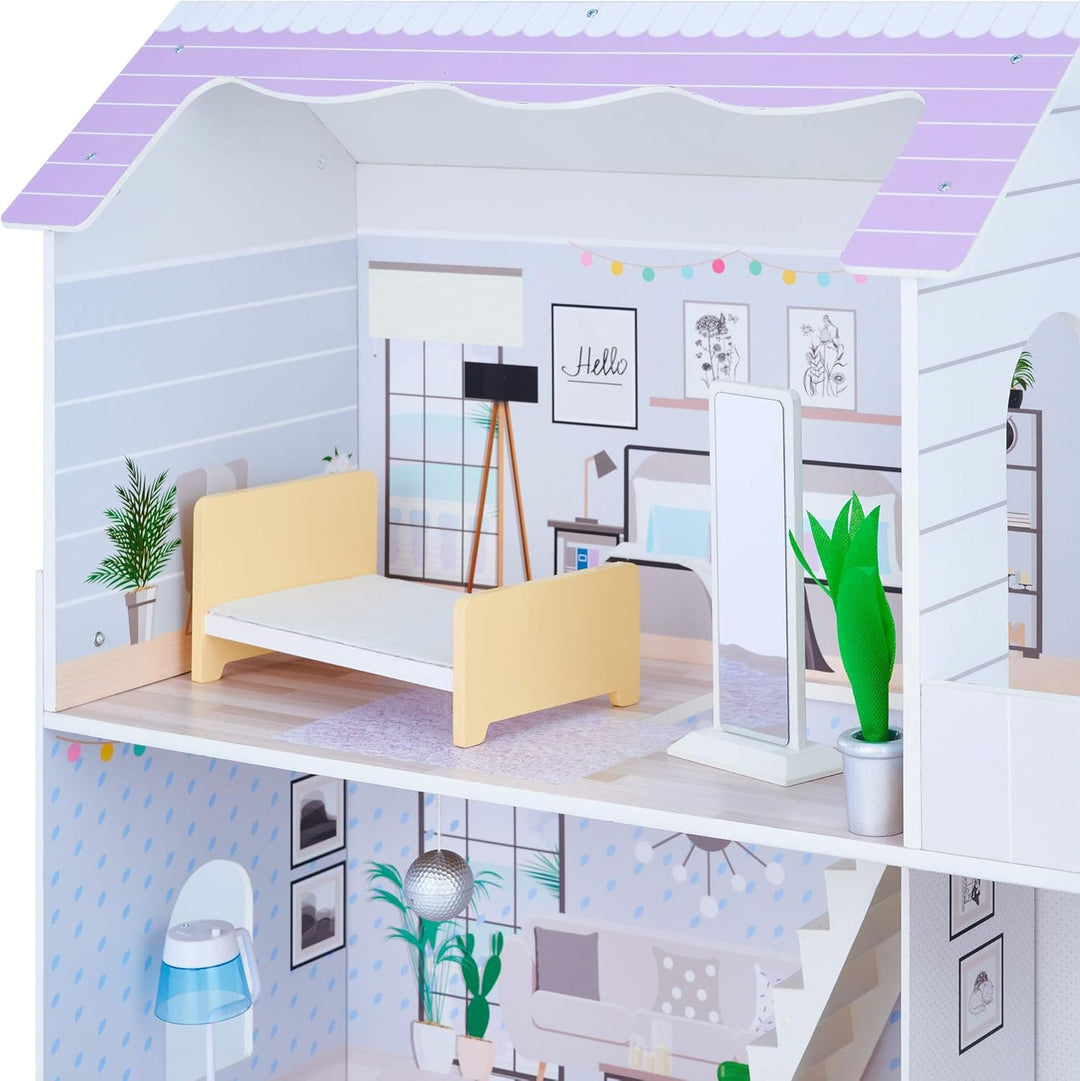 Teamson Kids Olivia’s Little World Grand Kinder-Puppenhaus aus Holz mit 3 Ebenen mit Garten und 16 i