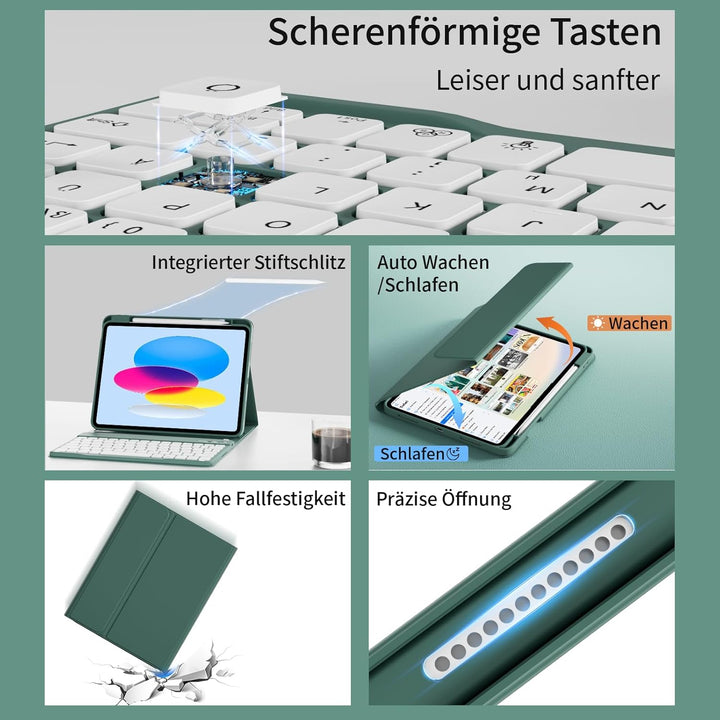 Hülle mit Tastatur für iPad A16 11. / 10. Generation (11 Zoll 2025/10,9 Zoll 2022) mit Stifthalter,