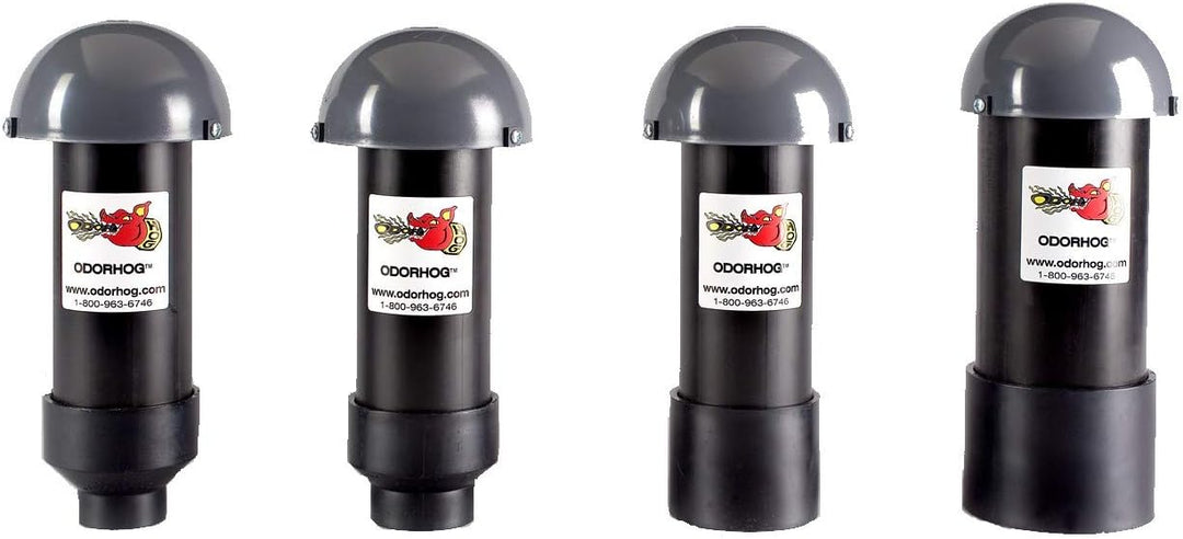 OdorHog Entlüftungs-Stack Rohrfilter 4 Grössen, schwarzes ABS mit Pilzkappe, entfernt Gerüche im Fre