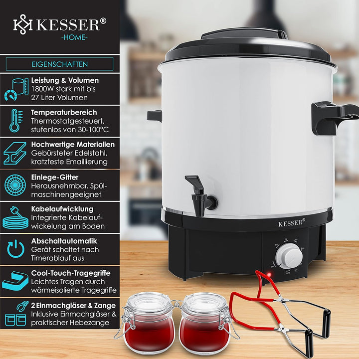 KESSER Einkochautomat 27 Liter | 1800 Watt | Temperatur von 30-100°C | Dauerbetrieb | Abschaltautoma