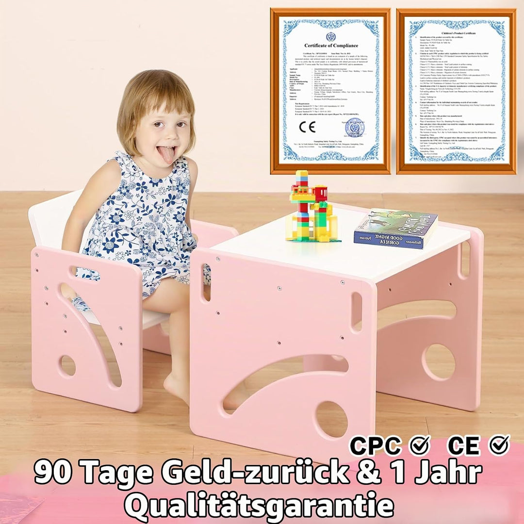 FUNLIO Montessori Beikosttisch und Stuhl-Set für Kleinkinder 1-3 Jahre, höhenverstellbar, Kinder-Tis
