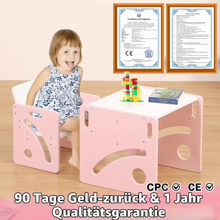 FUNLIO Montessori Beikosttisch und Stuhl-Set für Kleinkinder 1-3 Jahre, höhenverstellbar, Kinder-Tis