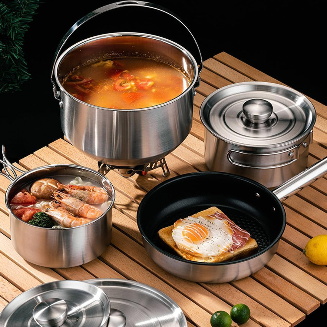 Camping Kochgeschirr Set, Camping Kochset, Töpfe und Pfannen für Lagerfeuer Kochen, beinhaltet Reise