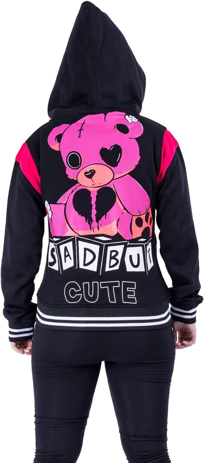 Sad But Cute Varsity Frauen Kapuzenjacke schwarz/weiss/pink Gothic, Nu Goth M Schwarz/Weiss/Pink, M