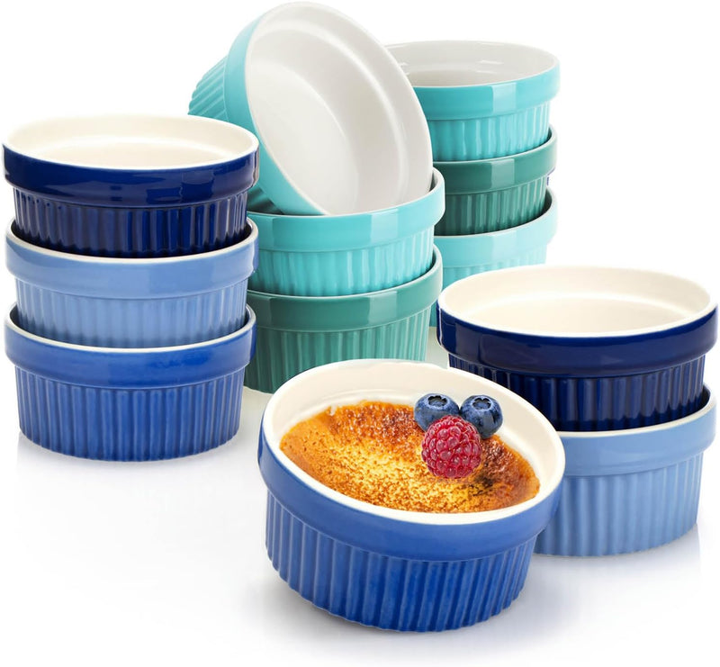 COM-FOUR® 12x Soufflé Förmchen - Creme Brulee Schälchen aus Keramik - Ofenfeste Förmchen - Dessertsc