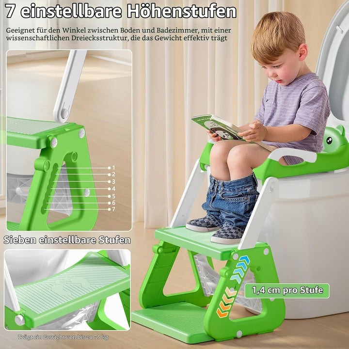 Toilettensitz für Kinder Mit Treppe - 2-in-1 WC Sitz Mit Gepolstertem Sitz, Höhenverstellbar Faltbar