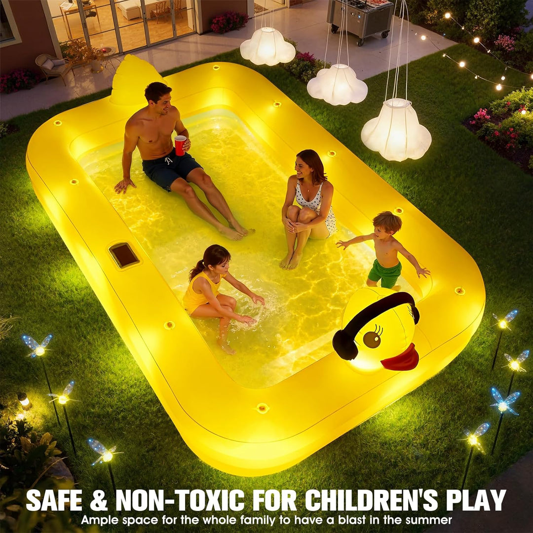 KingSom Aufblasbarer Pool mit Poolbeleuchtung, Solar Enten Planschbecken Gross für Kinder und Erwach