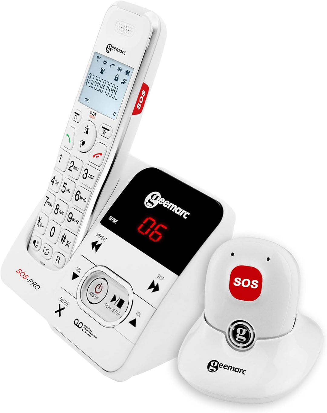 Geemarc Amplidect 295 SOS Pro - Verstärktes schnurloses Telefon und Notruf-Medaillon mit Anrufbeantw