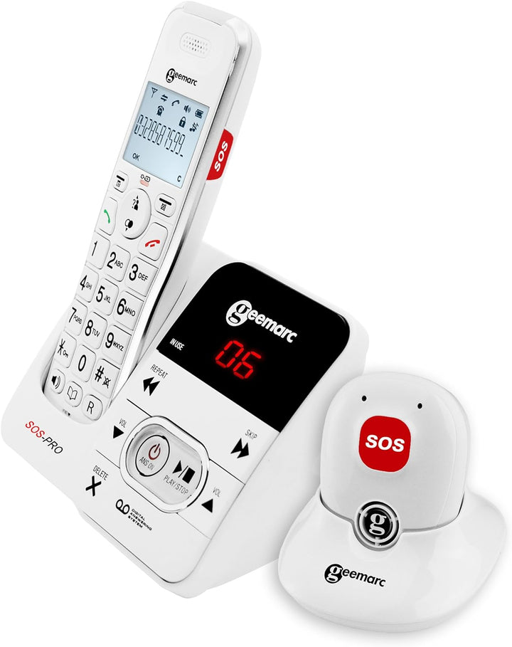 Geemarc Amplidect 295 SOS Pro - Verstärktes schnurloses Telefon und Notruf-Medaillon mit Anrufbeantw