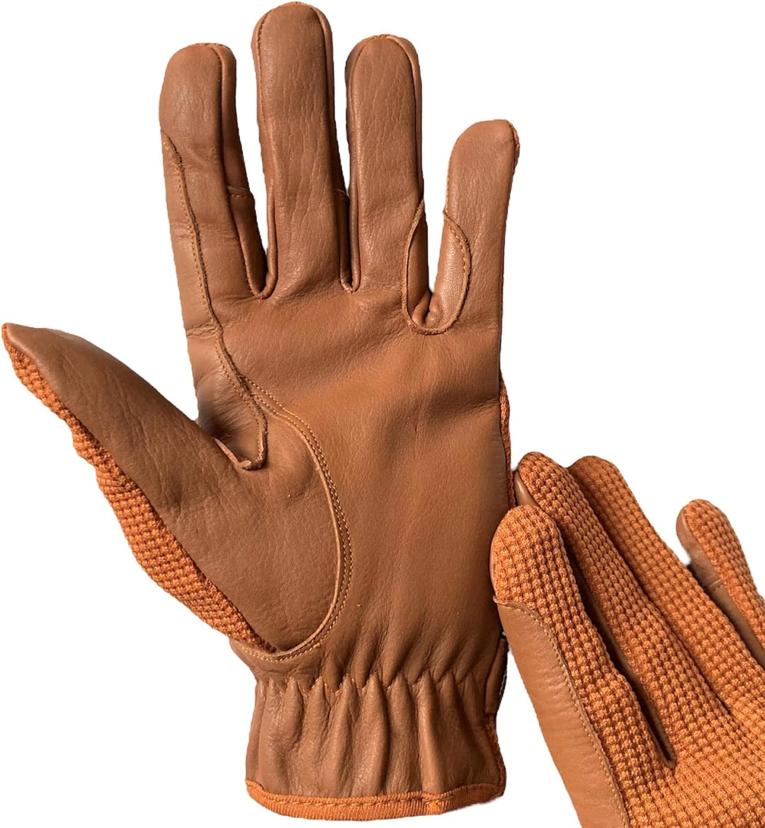 mustang eq Damen Reithandschuhe aus echtem Leder und Baumwolle, Premium-Qualität in Hellbraun, S