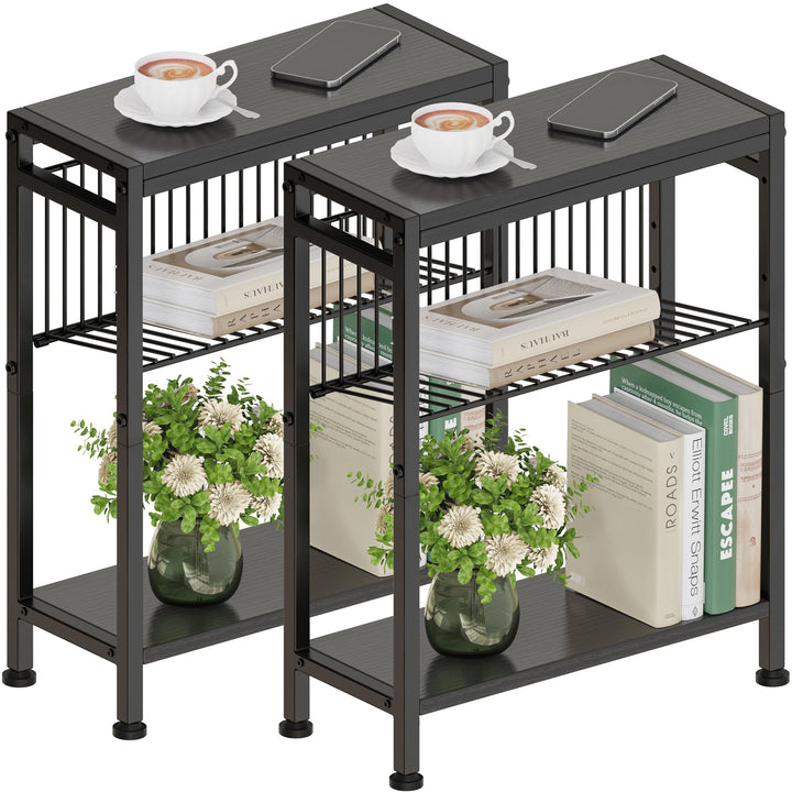 Schmaler Beistelltisch, 2er Set 3 Ablagen Nachttisch Schmal mit Zeitschriftenhalter, Sofa beistellti