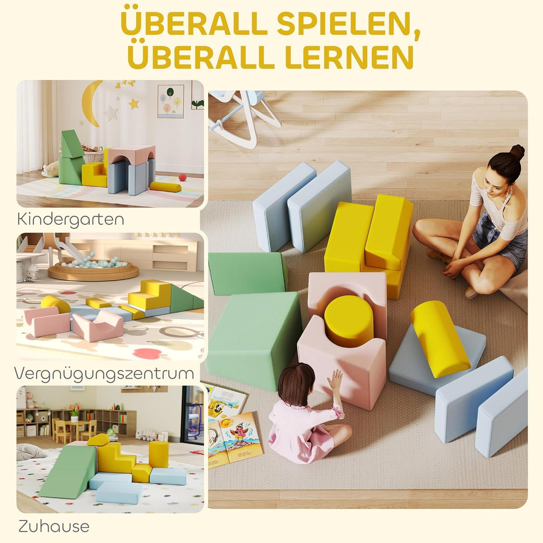 AIYAPLAY Schaumstoff Bausteine 12-TLG. Softbausteine Kinder Bausteinset mit Cord-Optik Klettern Gros