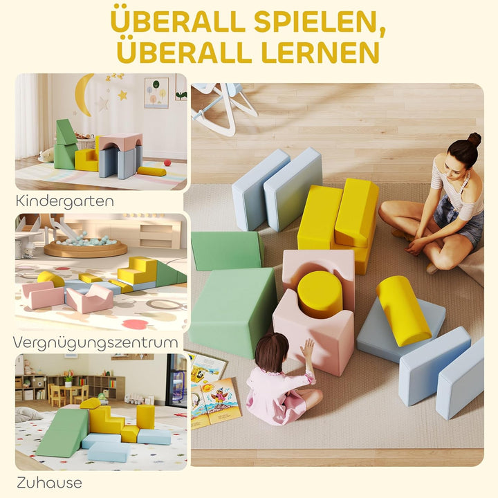 AIYAPLAY Schaumstoff Bausteine 12-TLG. Softbausteine Kinder Bausteinset mit Cord-Optik Klettern Gros
