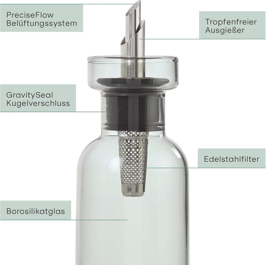AdHoc BZ75 Ölspender oder Essigspender AromaPour aus Borosilikatglas in Grau | elegante Olivenölflas