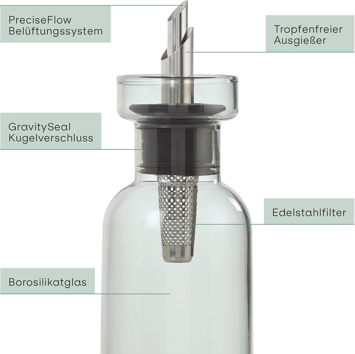 AdHoc BZ75 Ölspender oder Essigspender AromaPour aus Borosilikatglas in Grau | elegante Olivenölflas