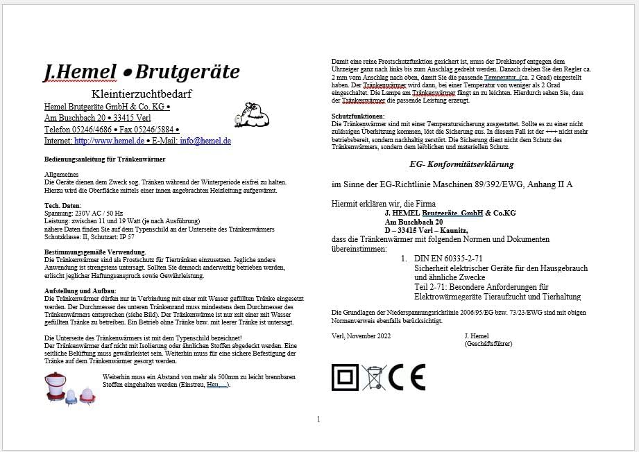 Hemel Tränkenwärmer mit Thermostat - Ø 33 cm, Wärmeplatte, Heizplatte, Tränkenheizung