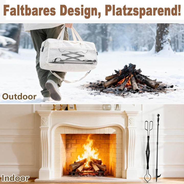 Amagabeli Kaminzangen Set 2-teilig mit Schürhaken & Feuerzange | 66cm Kaminholzzange + 81cm Feuerhak