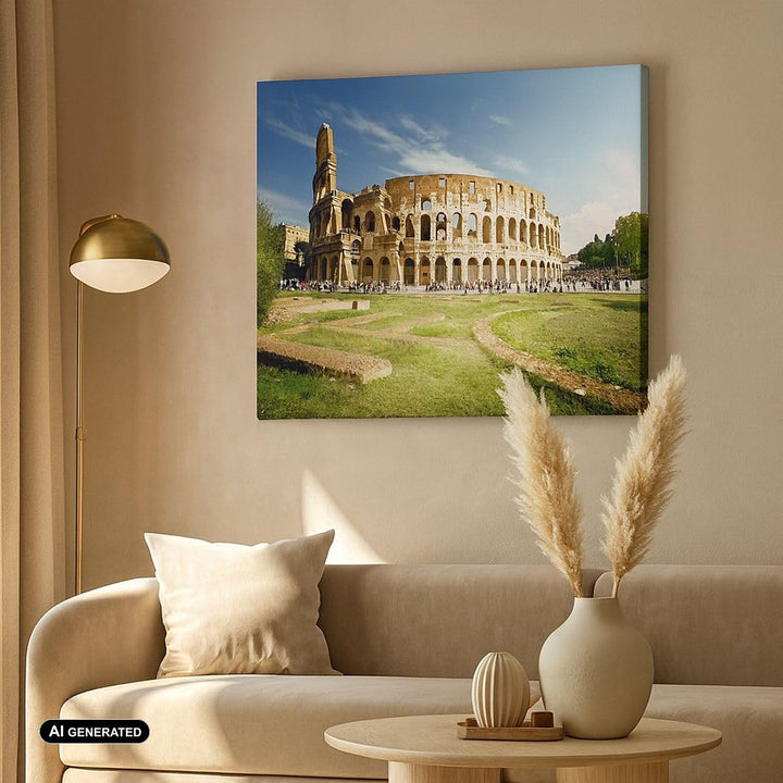 Bilder auf Leinwand 100x70cm Leinwandbild Archäologie Architektur Italien Kolosseum Gross Wanddeko B