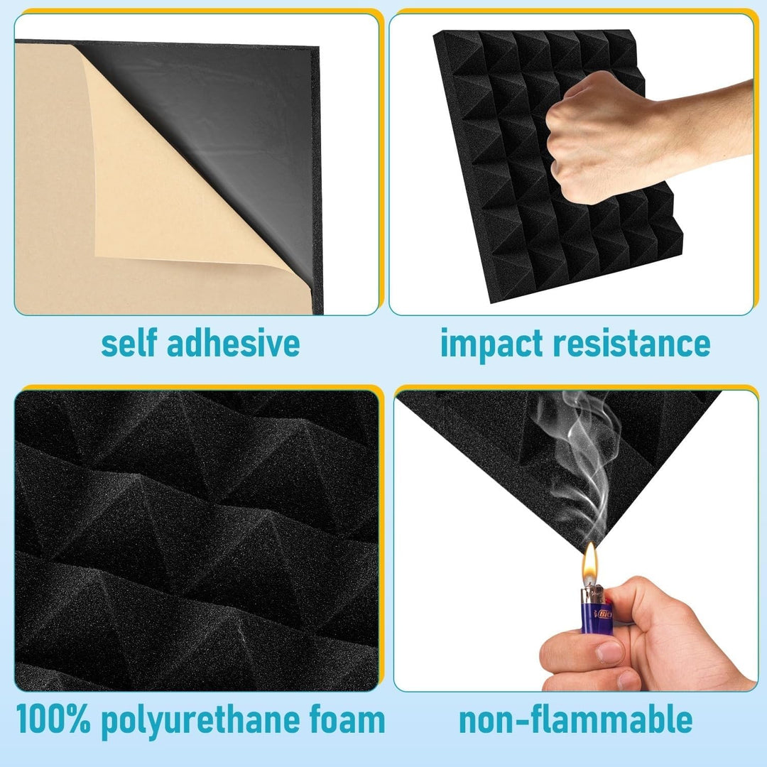 24 Pack Akustikschaumstoff Selbstklebend, Akustikplatten 30x30x5 cm, Schalldämmplatten für Tonstudio