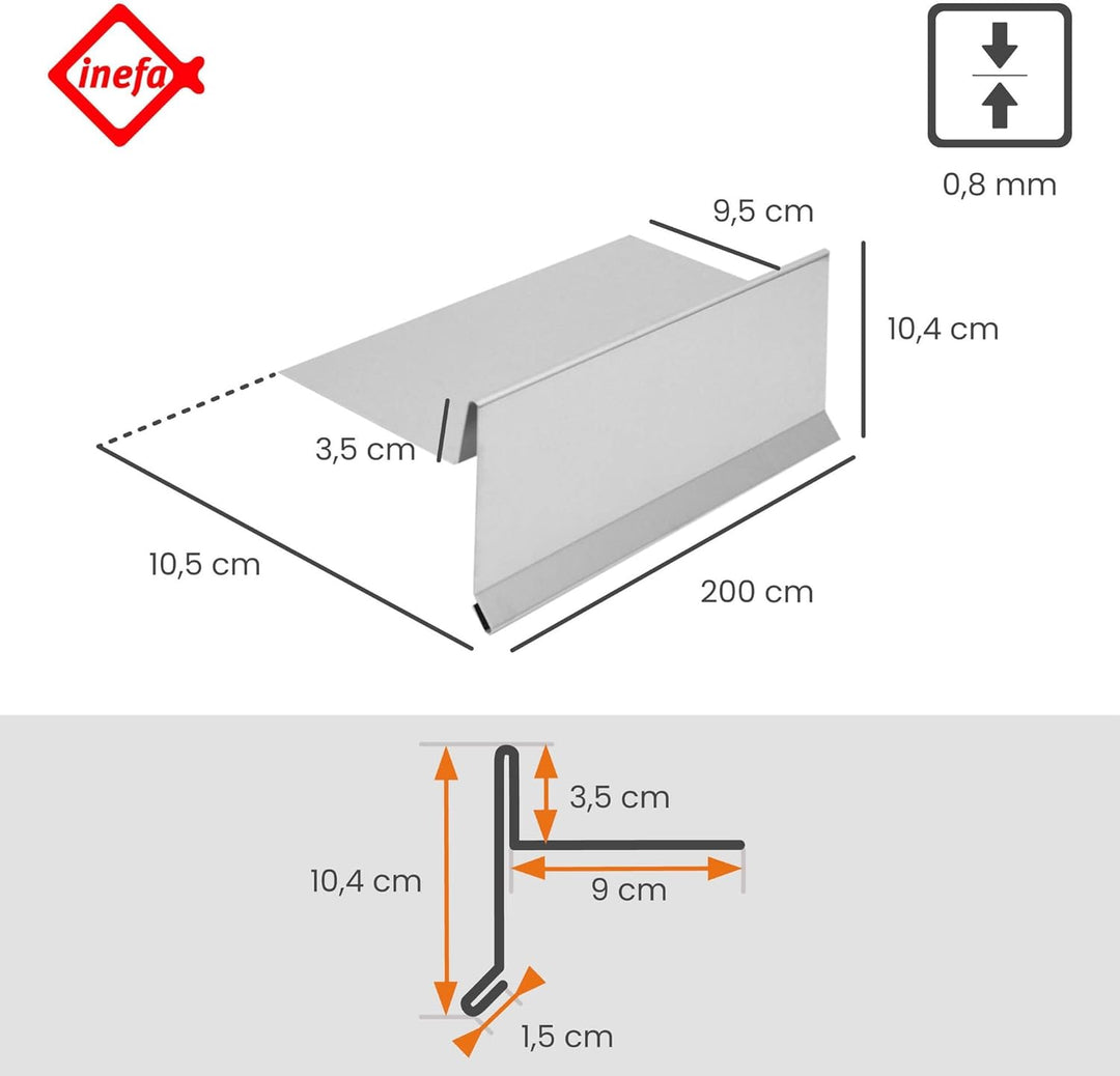 INEFA Ortblech ohne Wasserfalz aus Aluminium 200cm, Silber, Ortgangblech für optimale Dachentwässeru