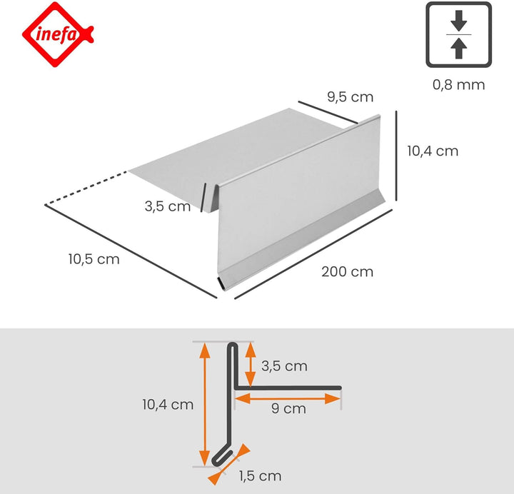 INEFA Ortblech ohne Wasserfalz aus Aluminium 200cm, Silber, Ortgangblech für optimale Dachentwässeru