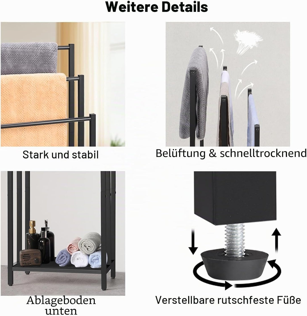 Shinoske Handtuchhalter Stehend, Handtücher Handtuchständer Badetuchhalter mit 3 Handtuchstangen, Fr