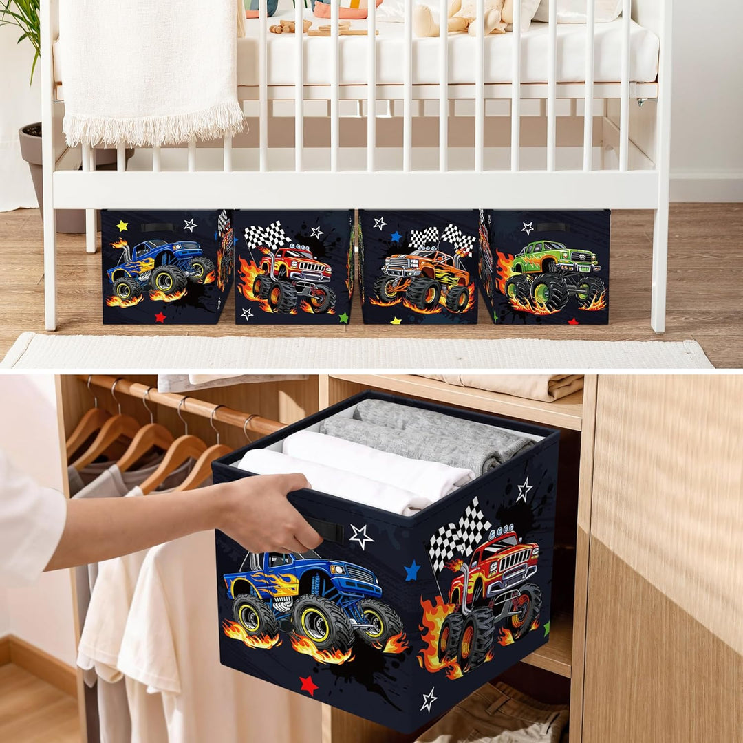 30cm Aufbewahrungsbox 3 Stück Baufahrzeuge Aufbewahrungskorb Kinder Auto Aufbewahrungswürfel Organiz