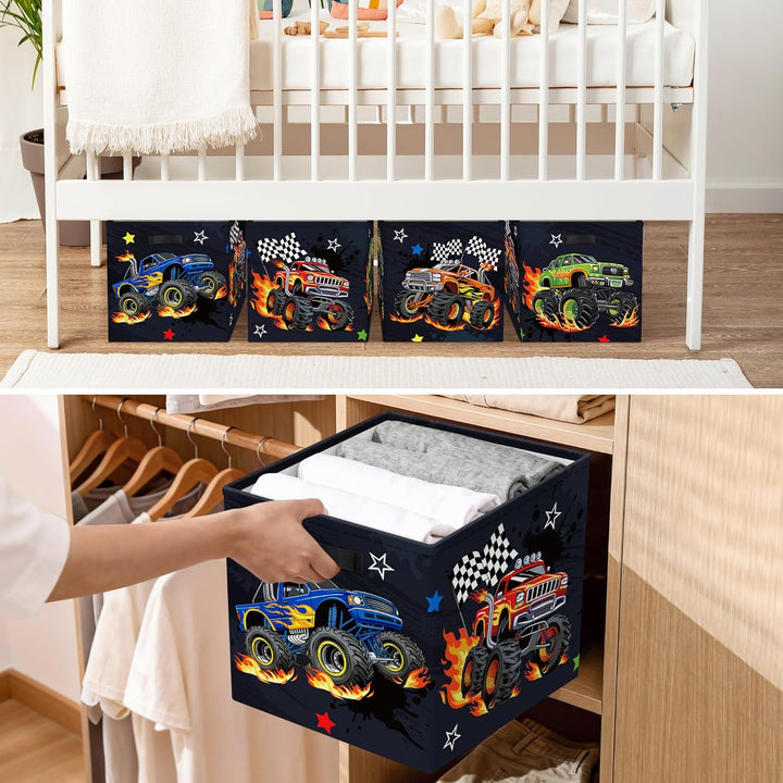 30cm Aufbewahrungsbox 3 Stück Baufahrzeuge Aufbewahrungskorb Kinder Auto Aufbewahrungswürfel Organiz