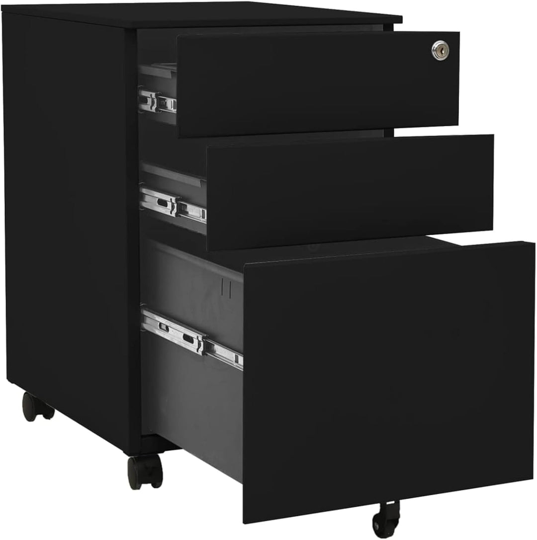 Aktenschrank mit Rollen Büroschrank Rollschrank Rollcontainer Schubladenschrank mit 3 Schubladen Met