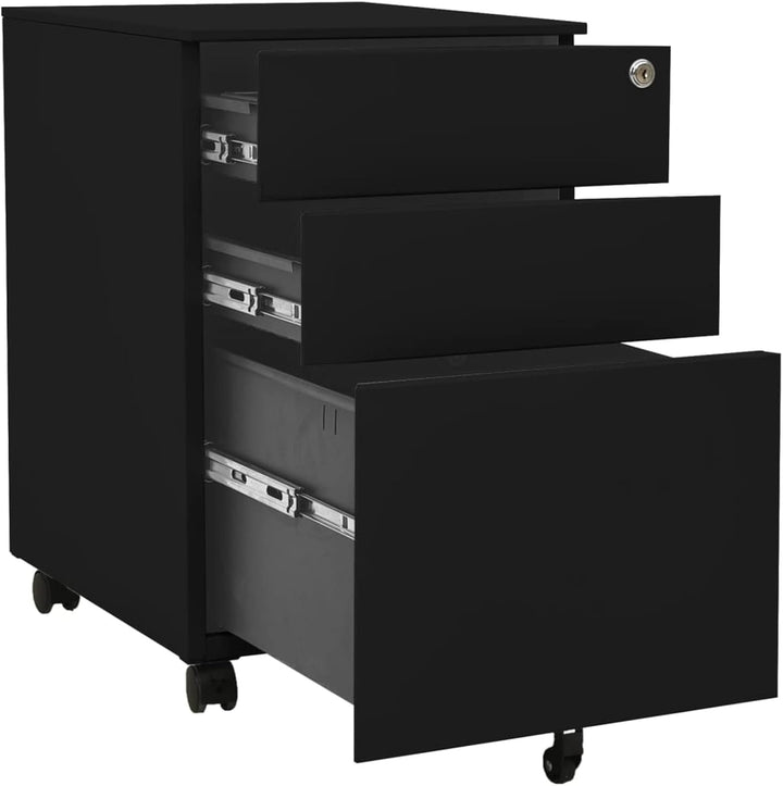 Aktenschrank mit Rollen Büroschrank Rollschrank Rollcontainer Schubladenschrank mit 3 Schubladen Met