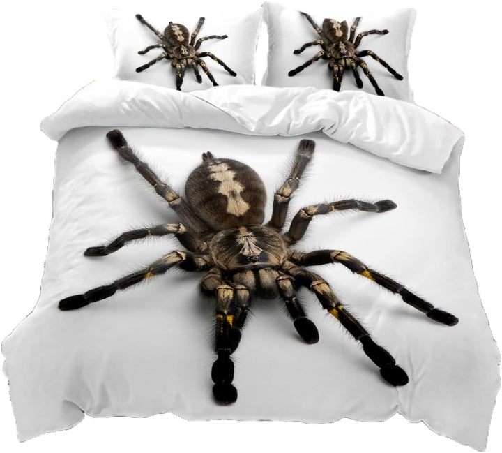 EHAOKK Rote Spinne Schwarz Haarige Spinne Bettwäsche Set,Spinne 3 Teilig Bettbezüge,3D Spinne Bettbe