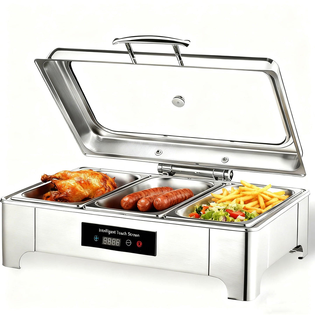 Chafing Dish Elektrisch, 9L Edelstahl Warmhaltebehälter Essen Buffet Elektrisch mit Sichtbarem Glasd