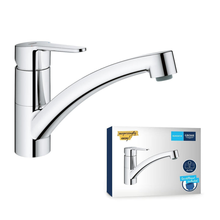 GROHE StartEco - Einhand- Spültischarmatur (Schwenkbereich 140°, langlebige Oberfläche, flacher Ausl